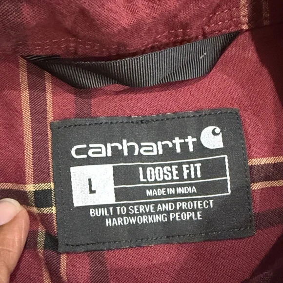Carhartt Men's Burgundy Plaid Button Down loose fit shirt sz large - Picture 4 of 5